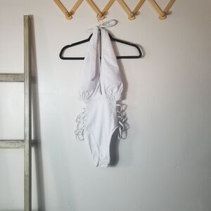 NWT AQUA EVE WOMEN'S WHITE HALTER ONE-PIECE SWIMSUIT SIZE MEDIUM